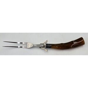 Vtg Landers Frary & Clark Meat Carving Fork Stag Antler Horn Handle Safety Guard